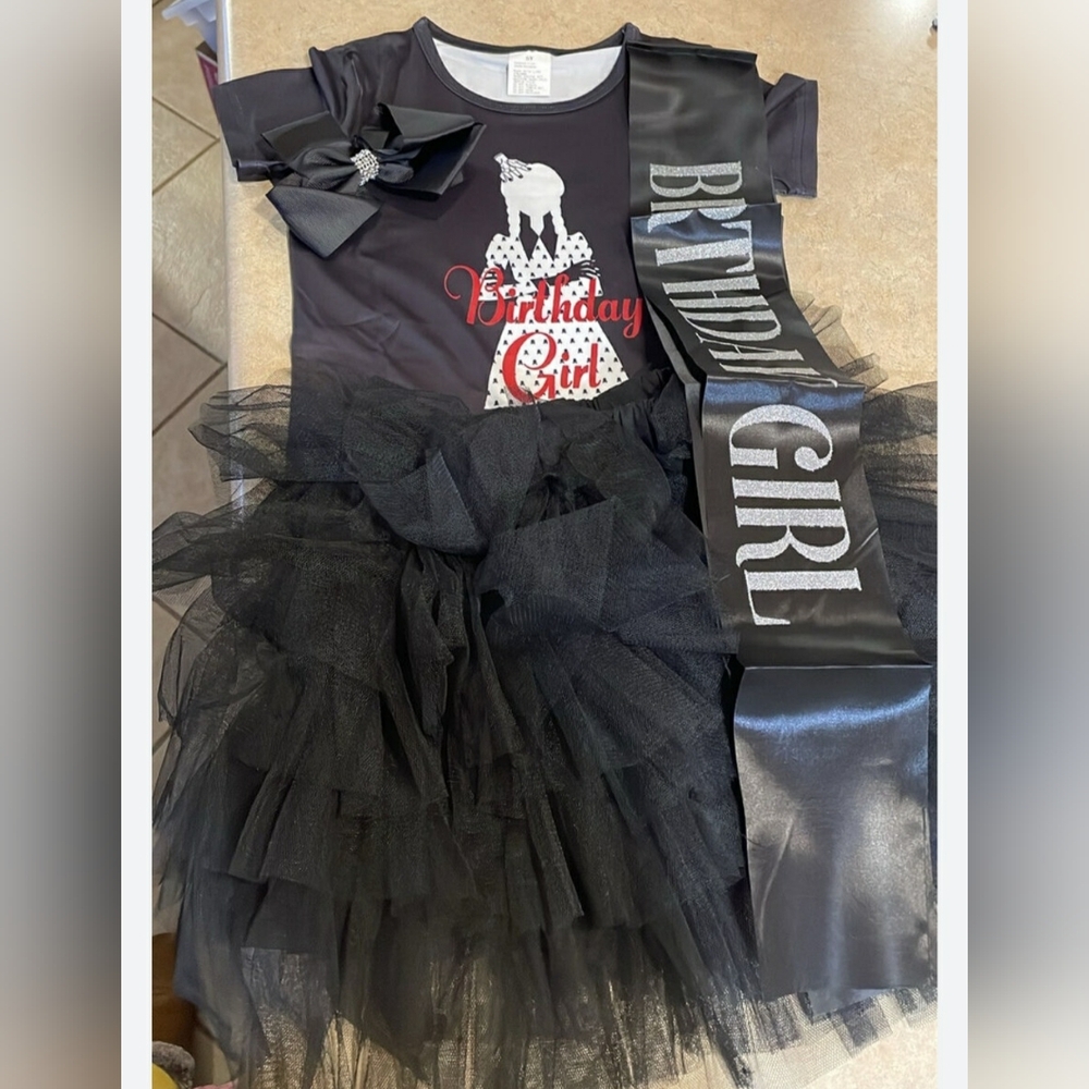 Halloween Costume Birthday 4 pc Top,Skirt,Sash & Bow sz 13-14 yrs